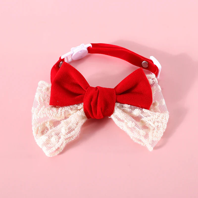 Astraltail Christmas Lace Bow Pet Collar